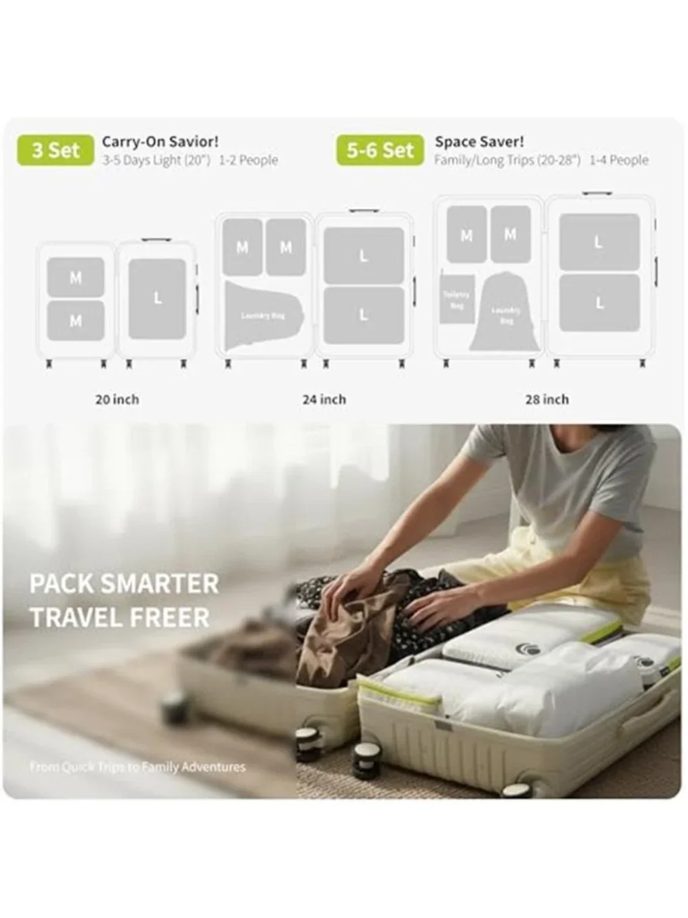 Compression Packing Cubes Travel Organizer Set Luggage Storage Bags 5 Piece